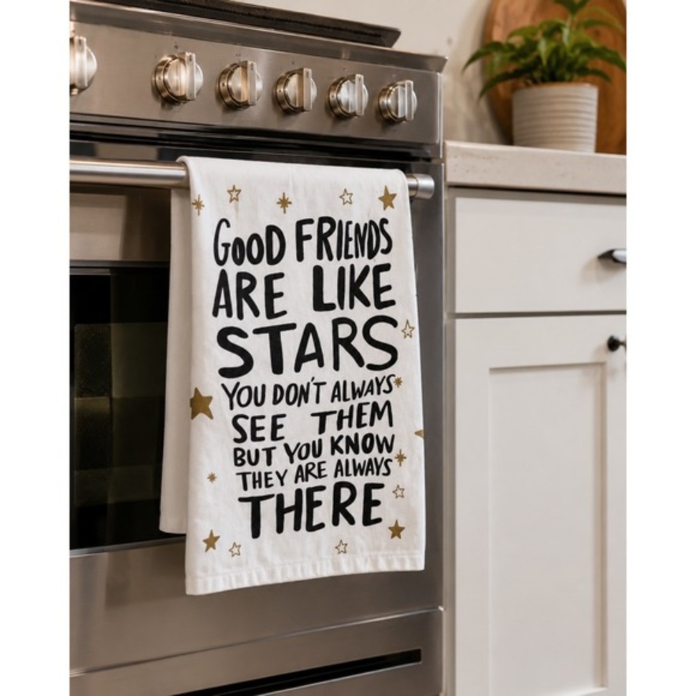 Primitives by Kathy LOL Good Friends‎ Like Stars Dish Towel White Gold NEW 48-11